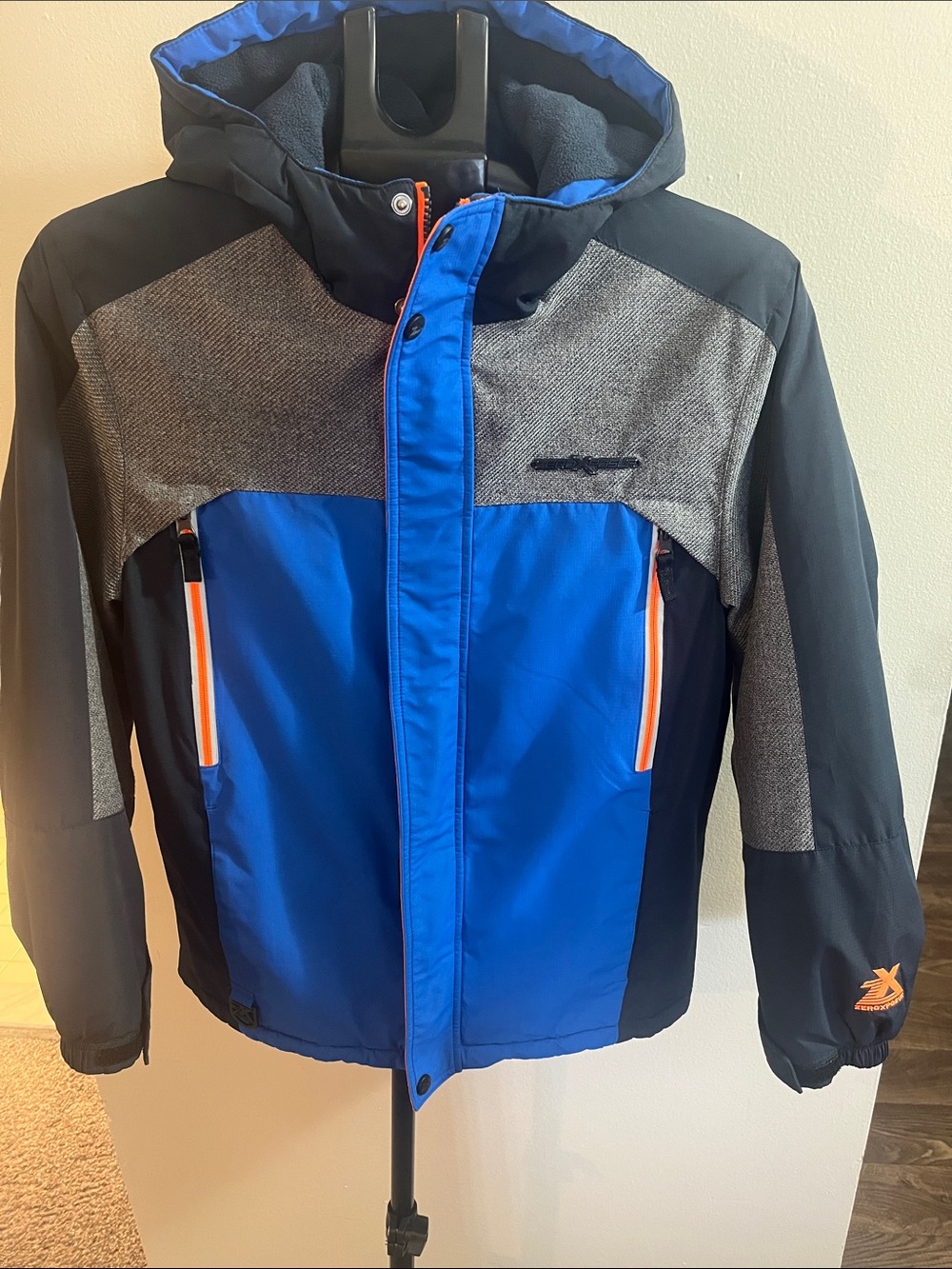 Boys Hooded Insulated Puffer Jacket - Blue & Gray